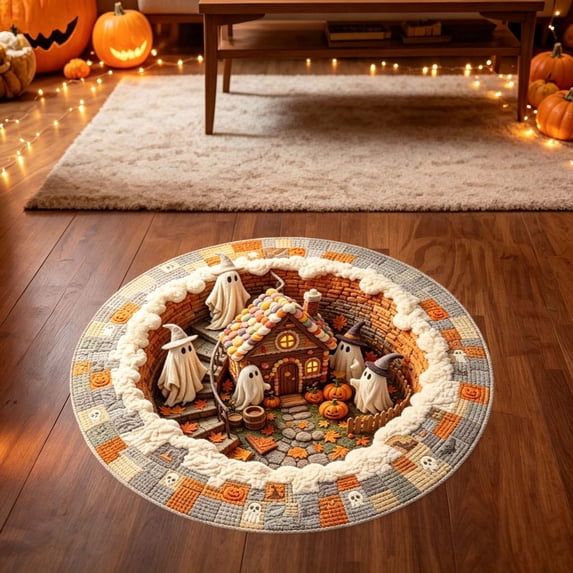 3D Visual Halloween Pattern Area Rug, Soft Wear Resistant Floor Covering, Non- Backing Easy Clean Seasonal Rug for Living Room, Entryway, Bedroom Halloween Home Decor (A-16in)