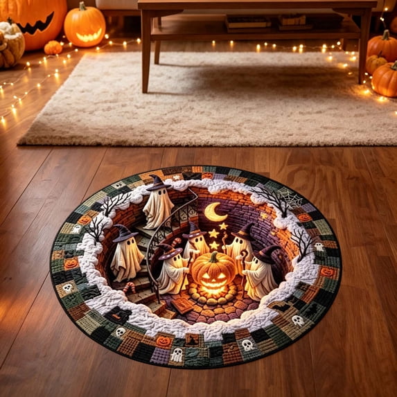 3D Visual Halloween Pattern Area Rug, Soft Wear Resistant Floor Covering, Non- Backing Easy Clean Seasonal Rug for Living Room, Entryway, Bedroom Halloween Home Decor (C-32in)