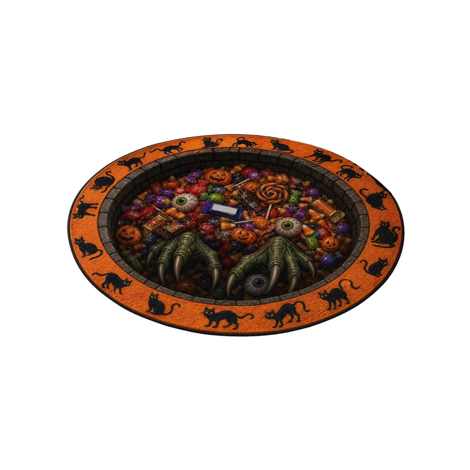 Young Well Rounded 3D Visual Halloween Round Rug Non Soft Velvet Candy Claw Well Floor Mat ...