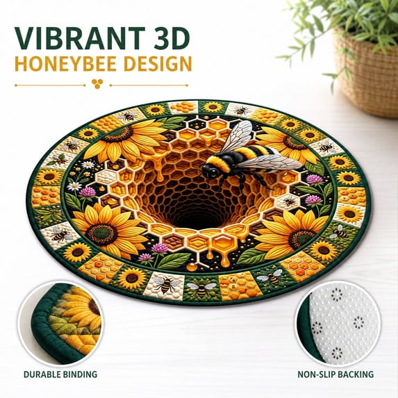 3D Visual Honeycomb Sunflower Round Area Rug with Vibrant Floral ...