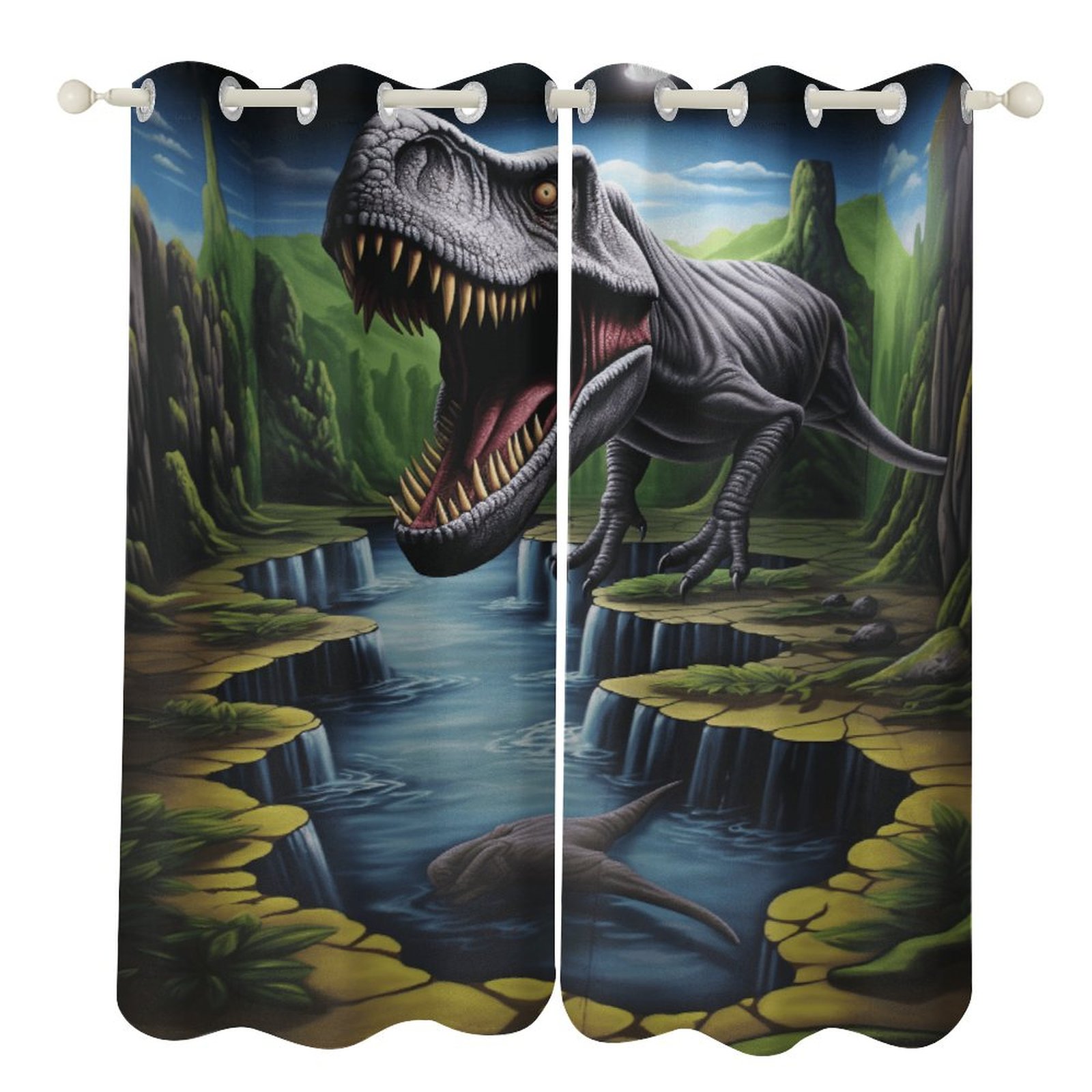 3D Howling Dinosaur 143 Curtains Drapes