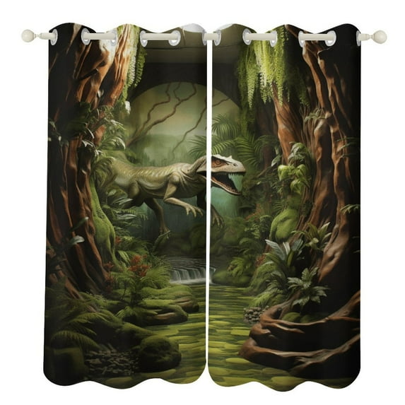 3D Visual Illusion Dinosaur 2 Panels Curtains for Bedroom Living Room Drapes Kitchen Window Curtain Home Decor