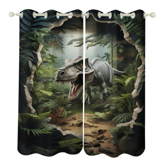 3D Visual Illusion Dinosaur 2 Panels Curtains for Bedroom Living Room Drapes Kitchen Window Curtain Home Decor