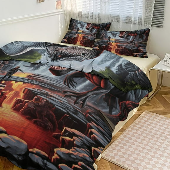 3D Visual Illusion Dinosaur Bedding Set Couple Bedclothes Pillowcase Customized Home Textiles Bed Set for Bedroom Decoration