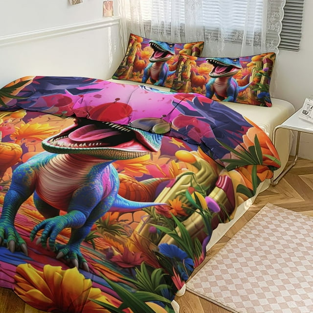 3D Visual Illusion Dinosaur Bedding Set Couple Bedclothes Pillowcase