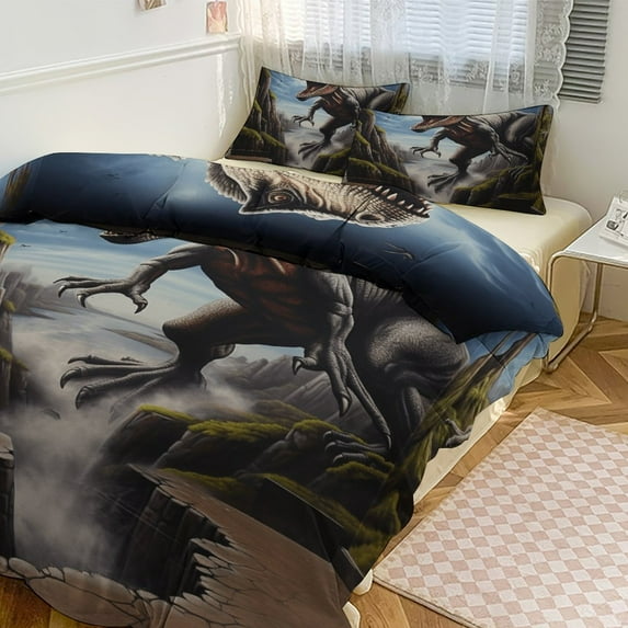 3D Visual Illusion Dinosaur Duvet Cover Set Bedding Set Polyester Quilt Cover for Bedroom Decoration