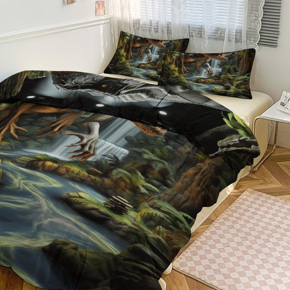 3D Visual Illusion Dinosaur Duvet Cover Set Bedding Set Polyester Quilt Cover for Bedroom Decoration