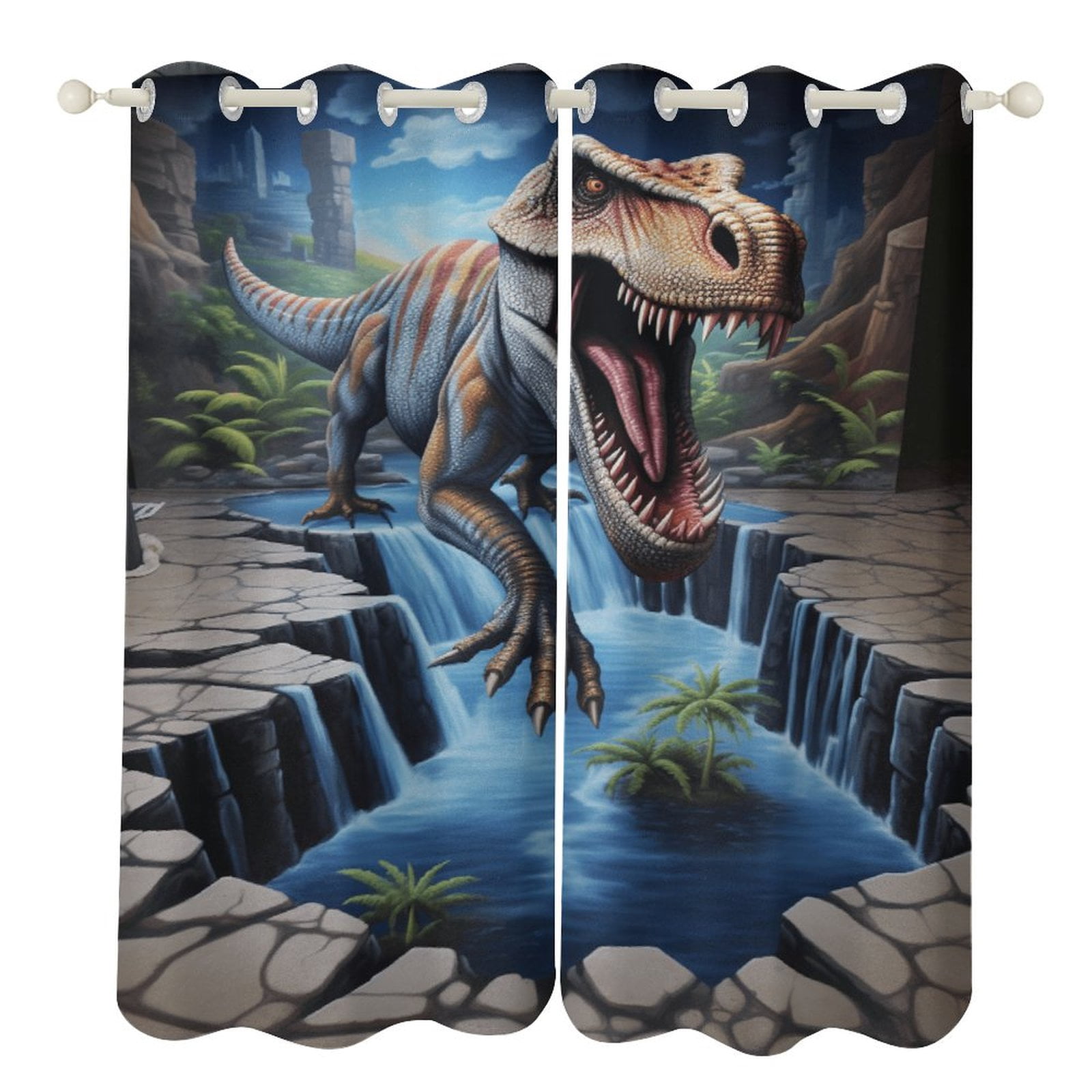 3D Howling Dinosaur 143 Curtains Drapes main image 1