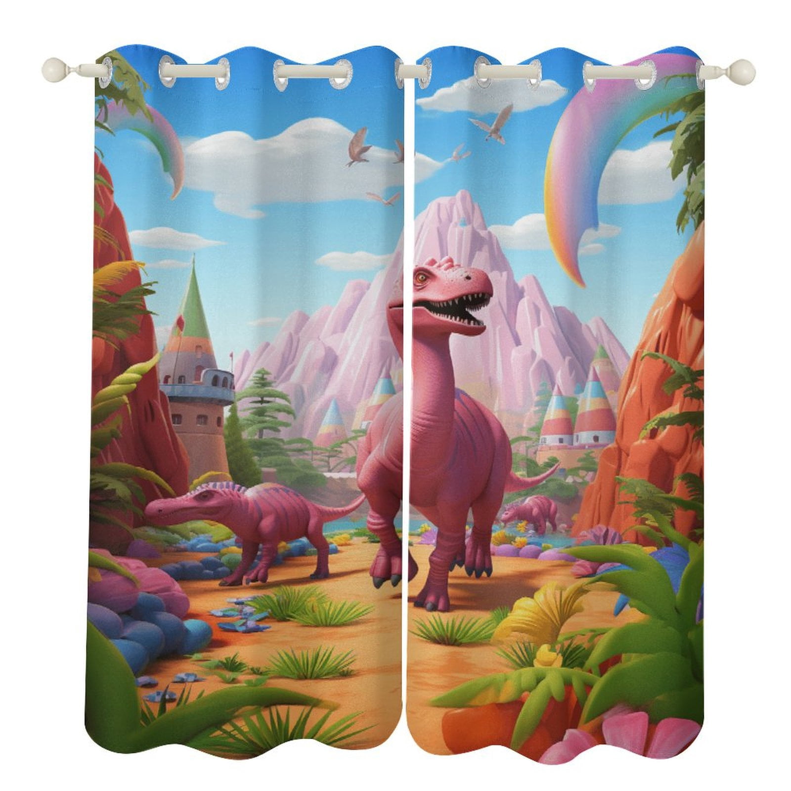 3D Visual Illusion Dinosaur Luxury Window Curtains Blinds for Living