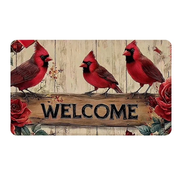 3D Visual Illusion Doormat, Indoor Outdoor Durable Non Slip Entry Mat, 16x23.6 Inch Red Cardinal Rose Welcome Floor Mat, Crystal Velvet Absorbent Mud Barrier for Home Entryway Front Door Porch Decor