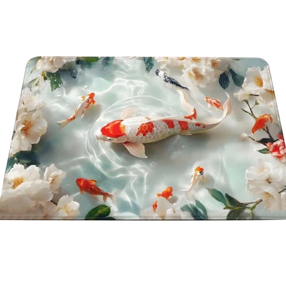 3D Visual Koi Fish Pattern Indoor Door Mat - Durable, Non-Slip, Absorbent, Stain-Resistant, Easy-to-Clean, Large Size for Home Bathroom, Entryway, Bedroom, Living Room, Kitchen Floor Use