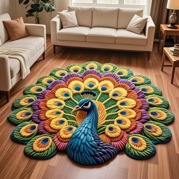 3D Visual Peacock Durable Entryway Hallway Door Mat, Bathroom Non-Slip Water-Absorbent Floor Mat, Home Decorative Easy-To-Clean Floor Rug For Indoor Outdoor Use