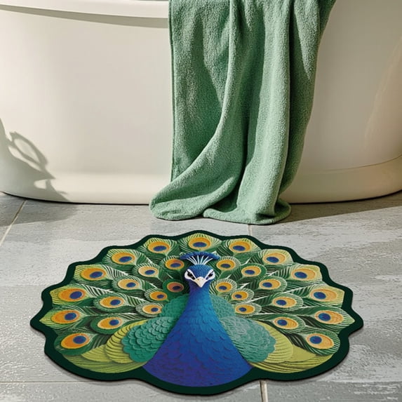 3D Visual Peacock Pattern Doormat - Durable Slip-Resistant Water-Absorbing Easy-Clean Quick-Dry Stain-Resistant Anti-Fade Floor Mat For Entryway Hallway Home Bathroom Indoor Decor