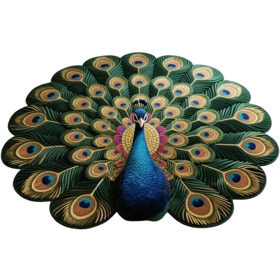 3D Visual Peacock Pattern Rug Non-Slip Peacock Shaped Door Mat Animal Painted Carpet Special-shaped Carpet for Home Office