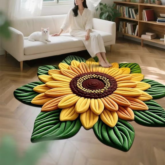 This 3D Visual Sunflower Door Mat Features A Vibrant, Lifelike Design That Adds A Decorative Touch To Your Entryway Or Bathroom. Made For Durability, It Resists Wear And Tear