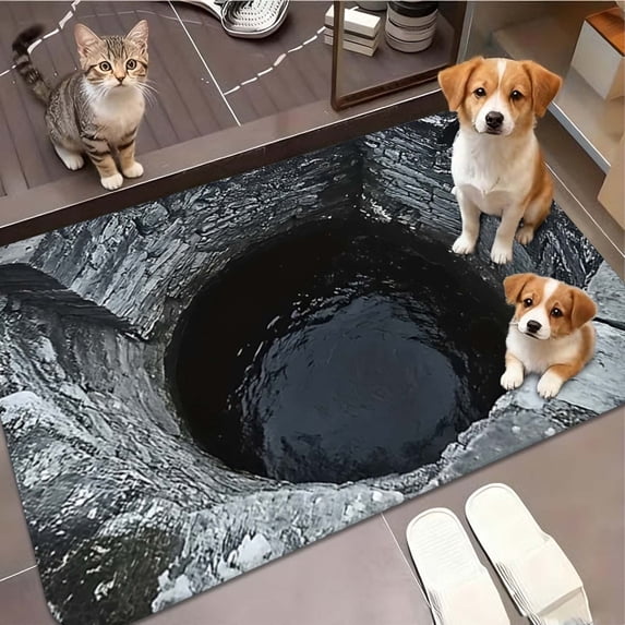 3D Visual Trap Carpet Optical Illusion Floor Mat Realistic Depth Rug Hot Sale 3D Carpet for Living Room Realistic 3D Depth on Flat Floors Durable Non-Slip Carpet 23.62x15.75 Inch (1Pcs)