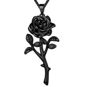 HIPUNK 3D Vivid Black Rose Necklaces Flower Pendant Elegant Romantic Valentine's Day Gifts Women Jewelry