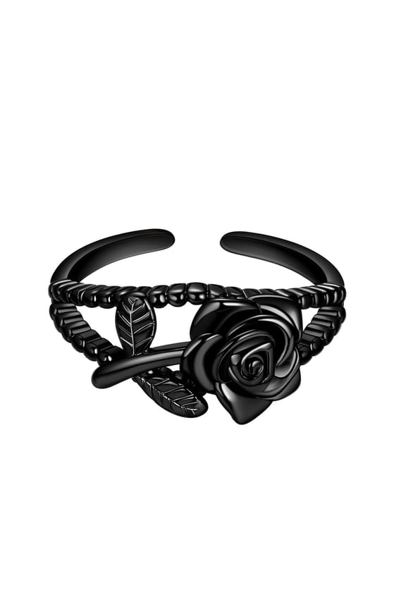 3D Vivid Black Rose Rings Flower Open Band Adjustable Promise Ring Elegant Women Jewelry Mother Christmas Valentine's Day Gifts for Her Hipunk
