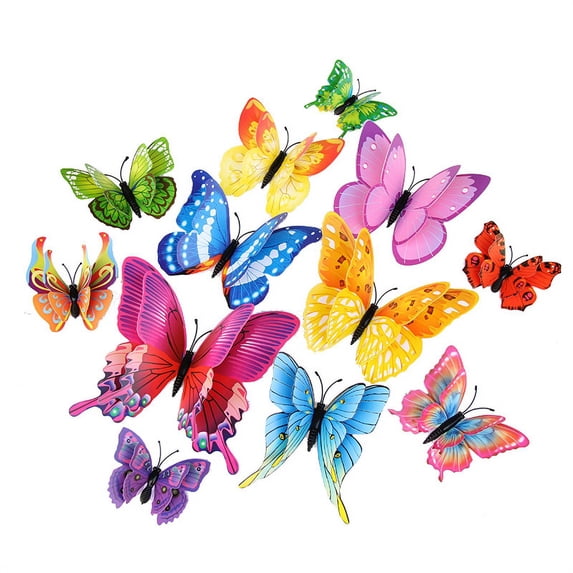 3D Vivid Colorful Butterfly Wall Sticker Decoration Room Decor Butterflies for Kids - 12PCs Mix Color