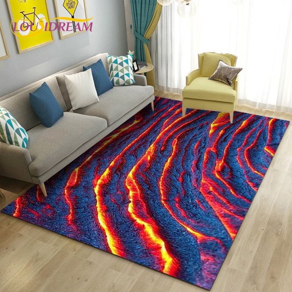 3D Volcano Lava Magma Area Rug Large Carpet Rug for Living Room Bedroom Sofa Doormat Decoration Kid Game Play Non-slip Floor Mat