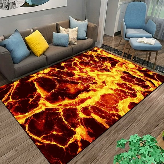 3D Volcano Lava Magma Area Rug Large Carpet Rug for Living Room Bedroom Sofa Doormat ration Kid Game Play Non-slip Floor Mat