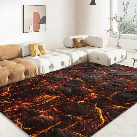 3D Volcano Lava Magma Area Rug Large Red Carpet for Living Room Bedroom Sofa Home Decoration Kids Game Play Non-slip Floor Mat