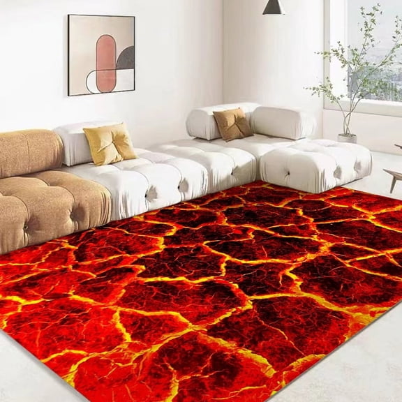 3D Volcano Lava Magma Area Rug Large Red Carpet for Living Room Bedroom Sofa Home ration Kids Game Play Nonslip Floor Mat