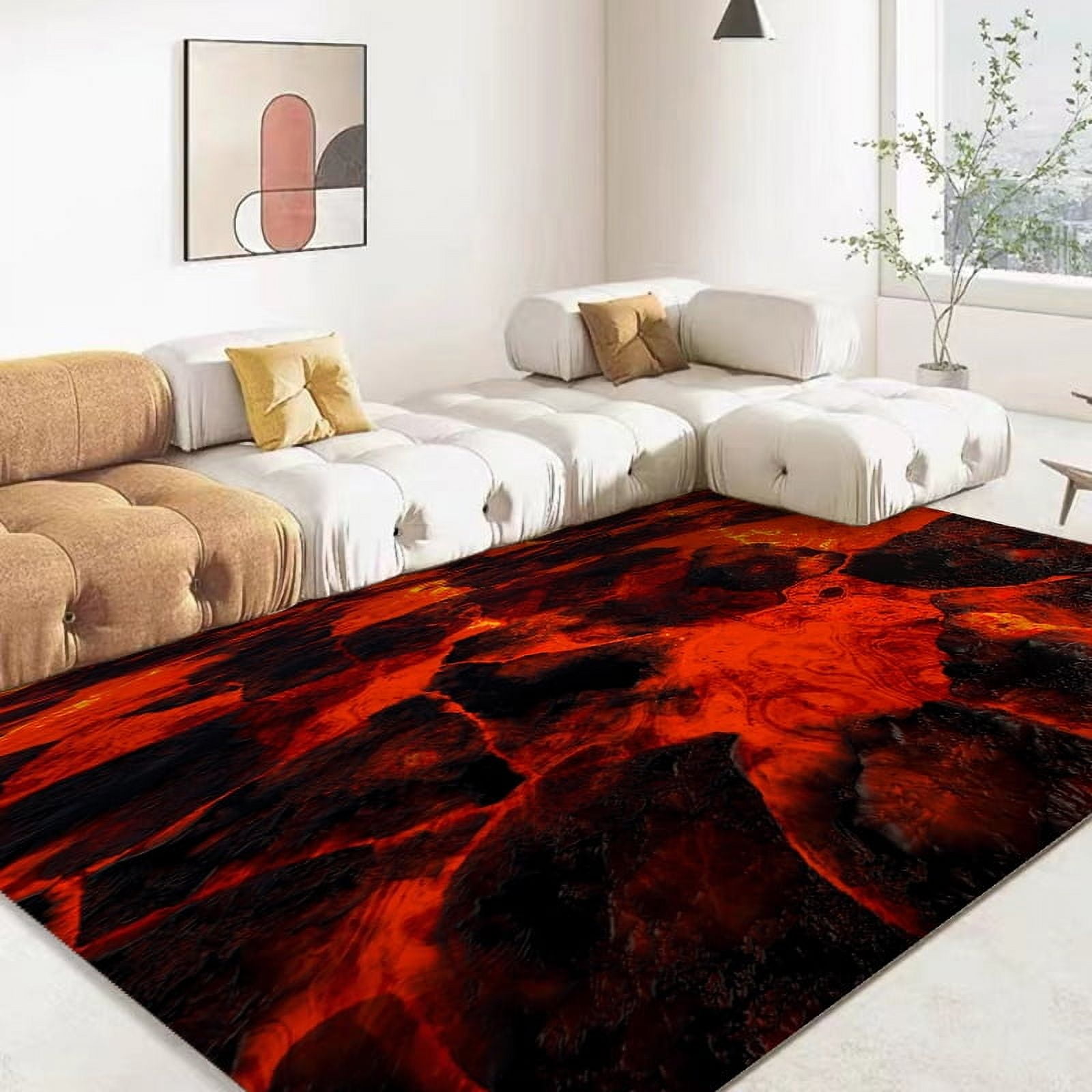 3D Volcano Lava Magma Area Rug Large Red Carpet for Living Room Bedroom Sofa Home ration Kids Game Play Nonslip Floor Mat