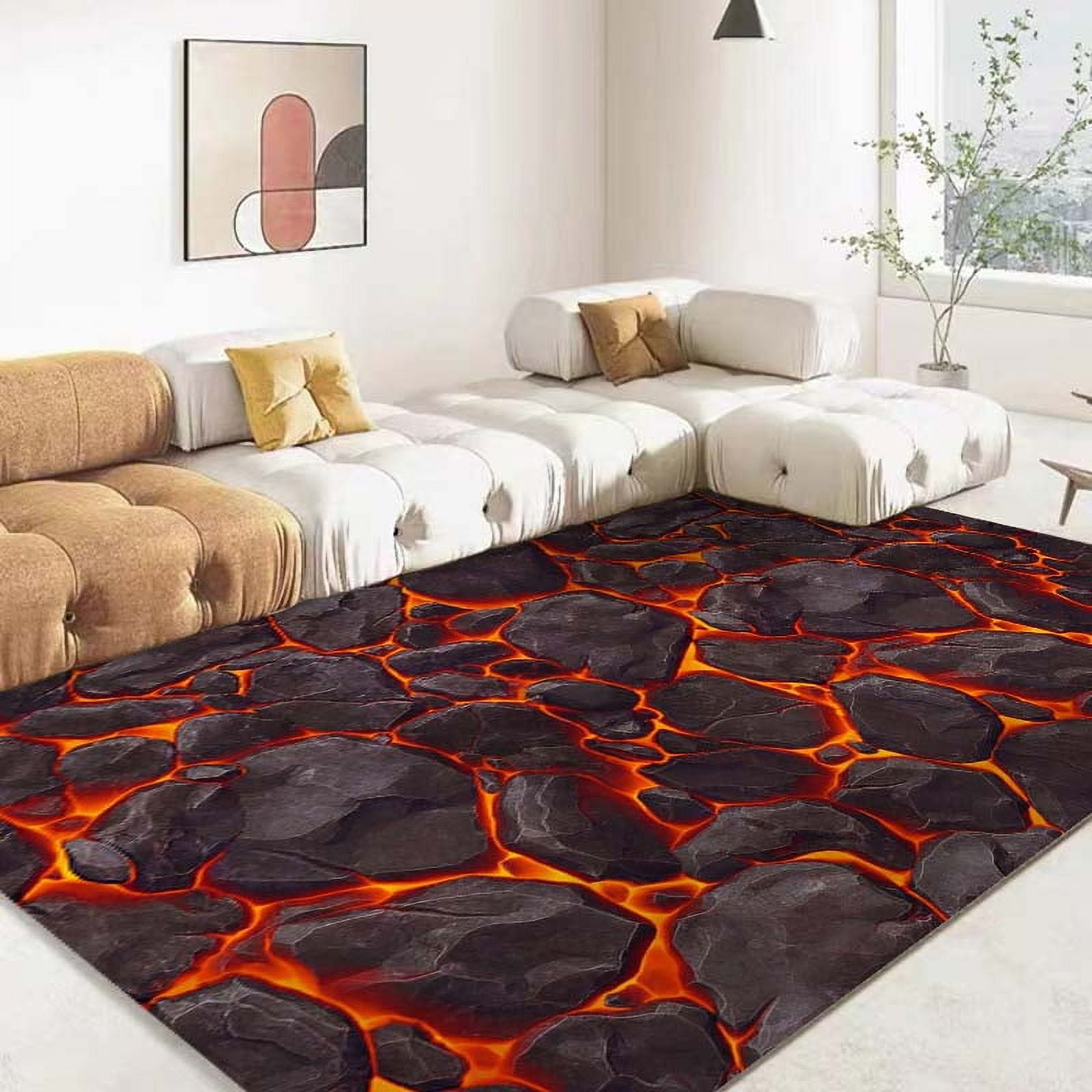 3D Volcano Lava Magma Area Rug Large Red Carpet for Living Room Bedroom Sofa Home ration Kids Game Play Nonslip Floor Mat