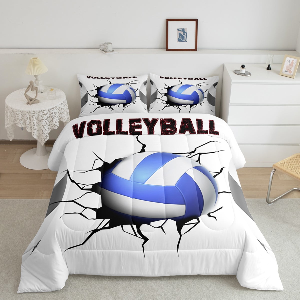 3D Volleyball Full Comforter Set for Girls Boys Kids,Sports Bedding