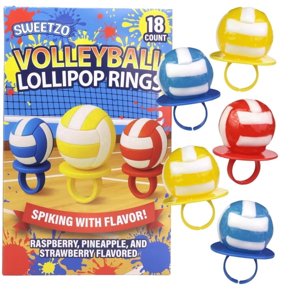 Volleyball Lollipop Rings, Team Party Favor Candy, 18 Count, 13.8 Ounce Box