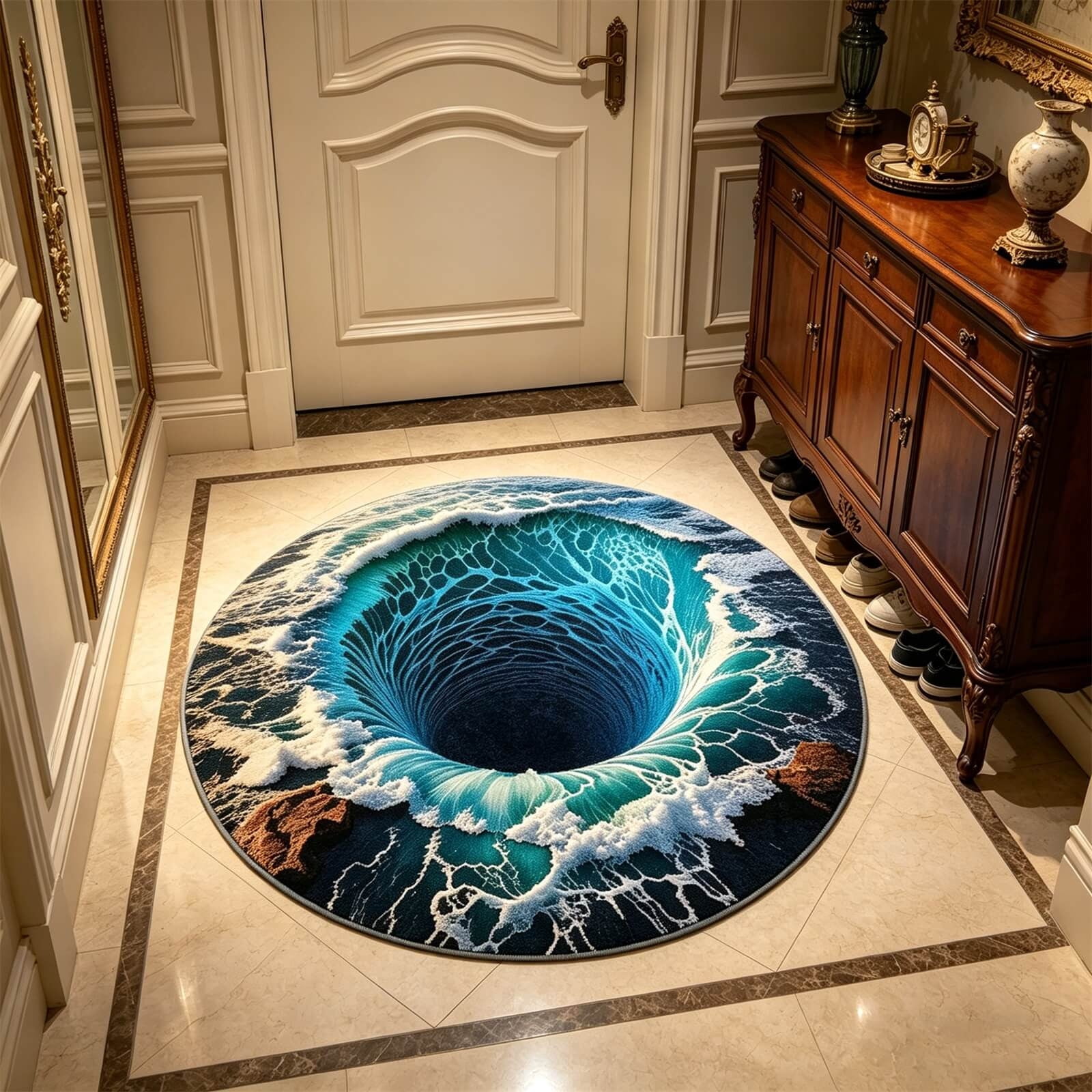 3D Vortex Illusion Round Area Rug,Deep Sea Hole Indoor Doormat Non Slip ...