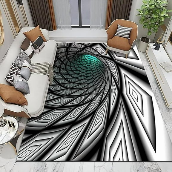 3D Vortex Illusion Rug For Bedroom Optical Illusion Area Rug Doormat Anti-Slip Floor Mat Abstract Modern 3D Carpet Home Decor 5' x 7'