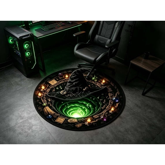 3D Vortex Quilted Round Halloween Rug (31.5IN),Optical Illusion Design, Soft Velvet Round Mat, Quilted Texture, Non-Slip Backing , For Halloween decoration, Bedroom (A)
