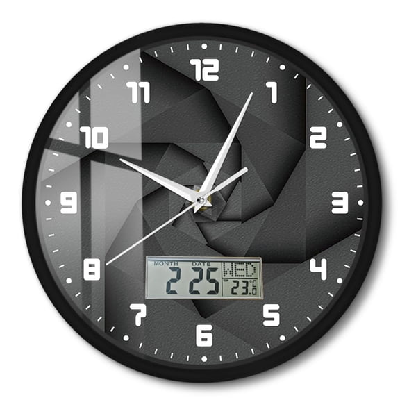 3D Vortex Style Optical Illusion Effect Wall Clock with Calendar Day Week Temperature Display