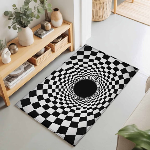3D Vortex Tunnel Rectangle Area Rug 2x3ft,Living Room Rug Non-Slip Washable Circle Rugs Pad,Black White Optical Illusion Background Soft Floor Carpet for Bedroom Dining Room
