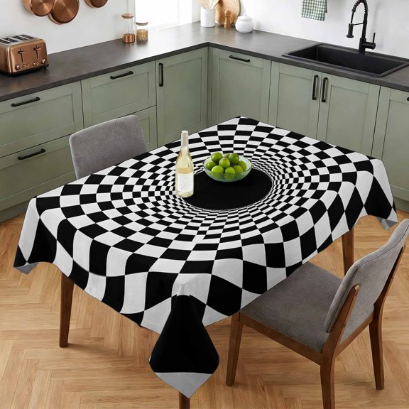 3D Vortex Tunnel Table Cloth 52x70in, Waterproof Rectangle Tablecloth Wipeable Tablecloths Black White Optical Illusion Background Table Covers for Dining Tables Party Indoor Outdoor