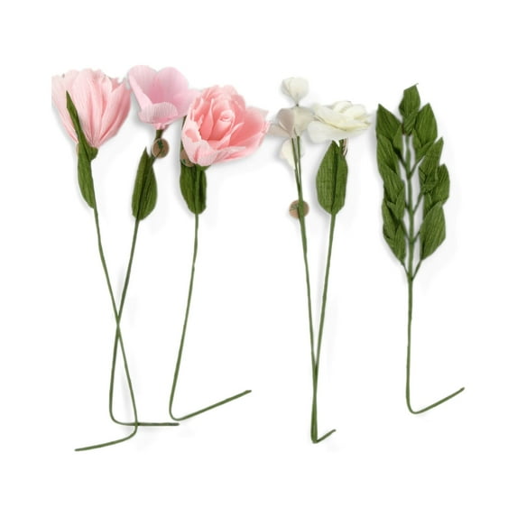 3D Wall Blooms Décor Peel and Stick Blush Pink Crepe Paper Flowers (Set of 6), by Blue Moon Studio