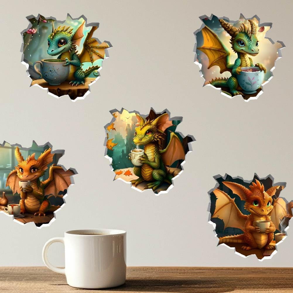 SUPERDANT 3D Dragon Wall Decals - 15 Pc Pterosaur Sticker Set, Peel & Stick Nursery Decor For Kids Room - View #2