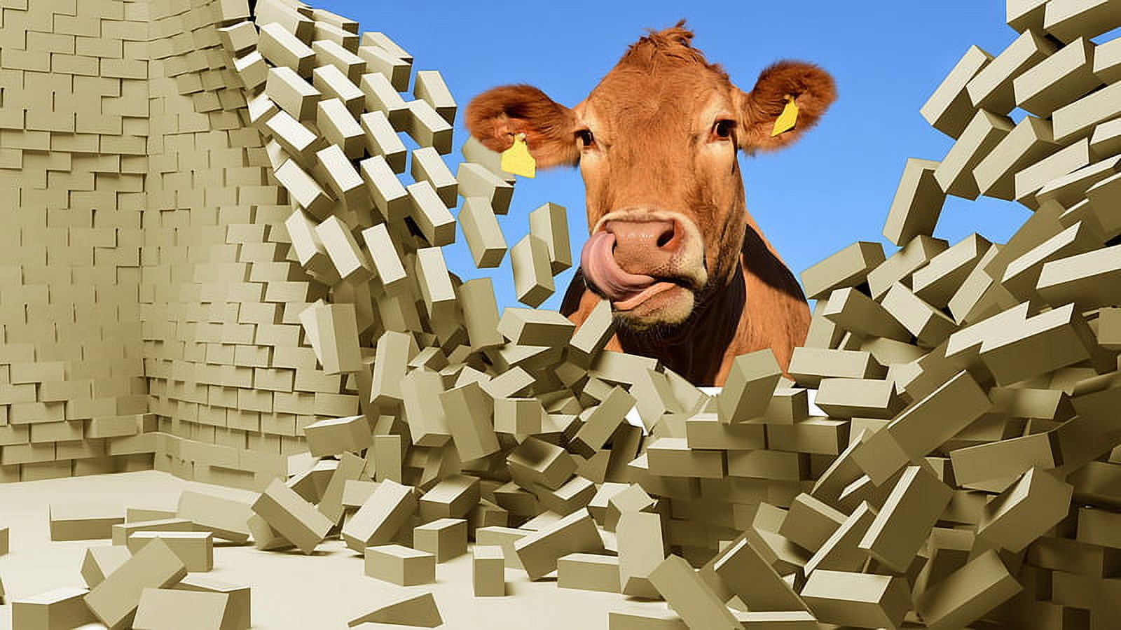 3D Cow Breakthrough Wall Art Decal in Beige and Brown