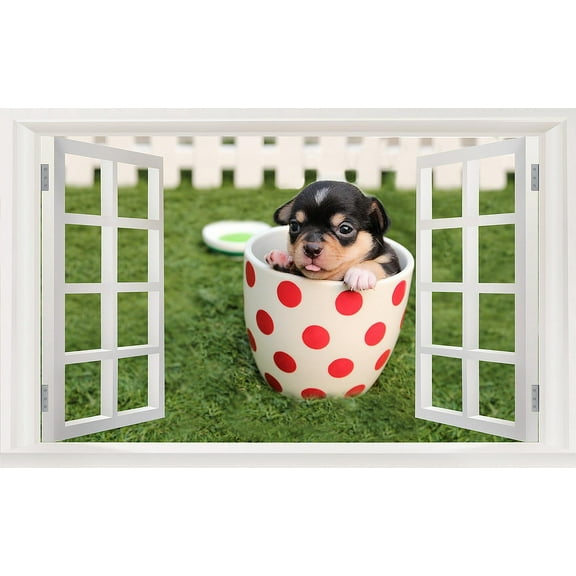 3D Wall Murals Art Decals Decorator-Puppy In A Cup(35" X 22")