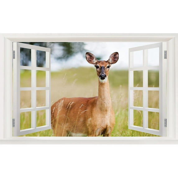 3D Wall Murals Art Decals Decorator-Wildlife Prairie Deer(22" X 14")