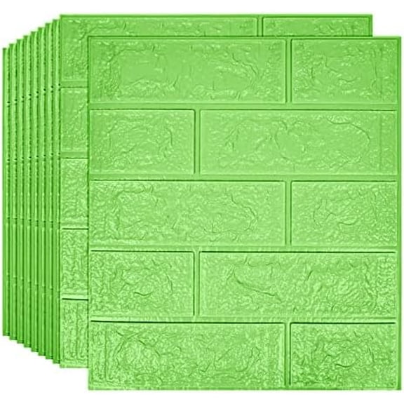 3D Wall Panels, 14.5 sq.feet Coverage, Printable Wallpaper Sticker with Self-Adhesive Waterproof Brick PE Foam Wall Panels Peel and Stick for Interior Wall Decor, Home Decoration 10 PCS Green