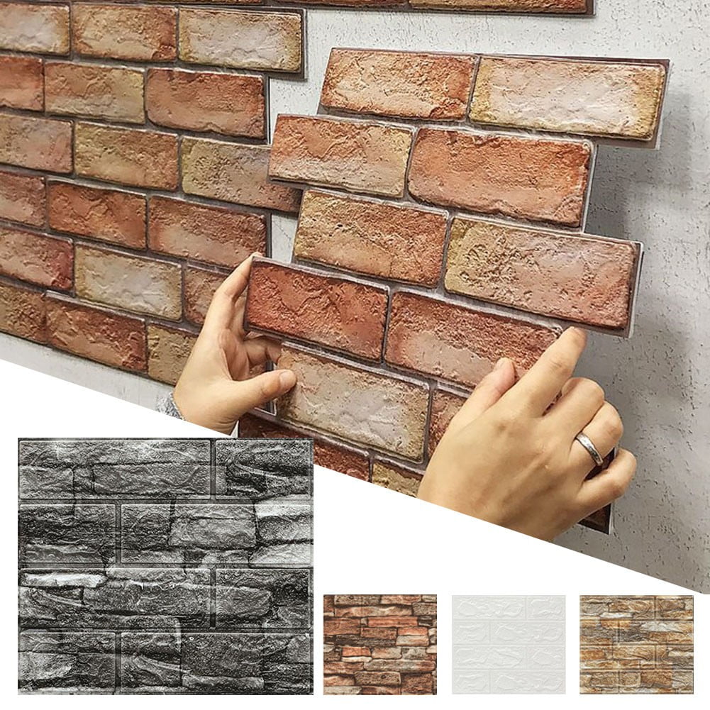 3D Wall Panels Peel and Stick Wallpaper,Self Adhesive Waterproof Foam Brick for Living Room,Bedroom,Laundry,Kitchen,Fireplace,TV Wall Decoration (10 Pack,14x15.2inch)