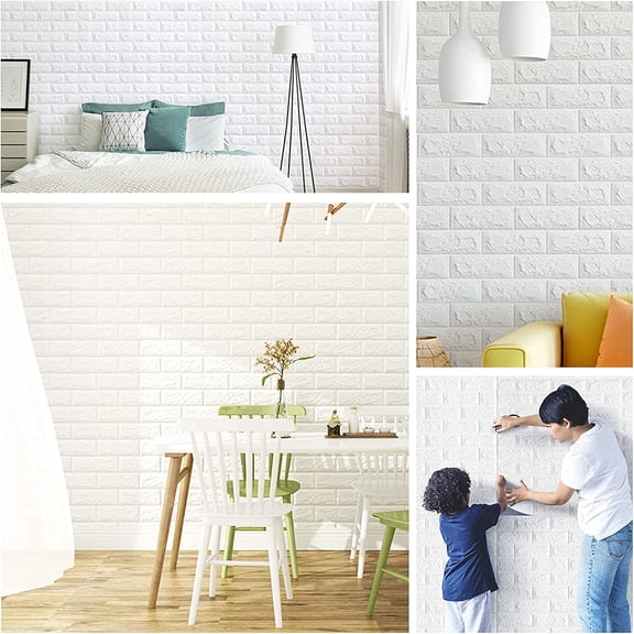 3D Wall Panels Peel and Stick, White Faux Brick PE Foam Self Adhesive Panels, 29 Sq Ft Coverage for Interior Wall Decor and Home Upgrade