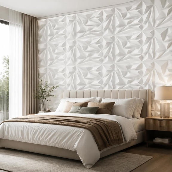 3D Wall Panels, Pvc Decorative Diamond Pattern, White, 20-Pack, Lightweight, Waterproof, Paintable
