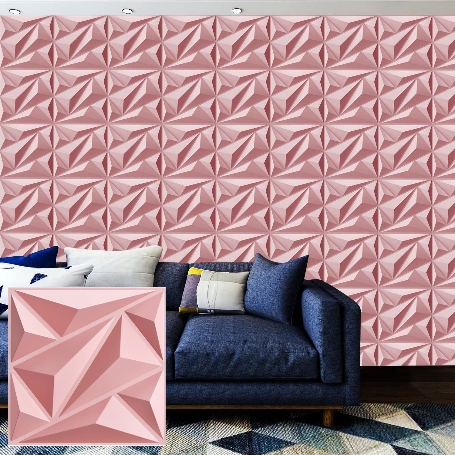 Floleopa 3D Decorative Wall Panels, Pink, 11.8 in x 11.8 in, 30 Pieces, 30 Pack