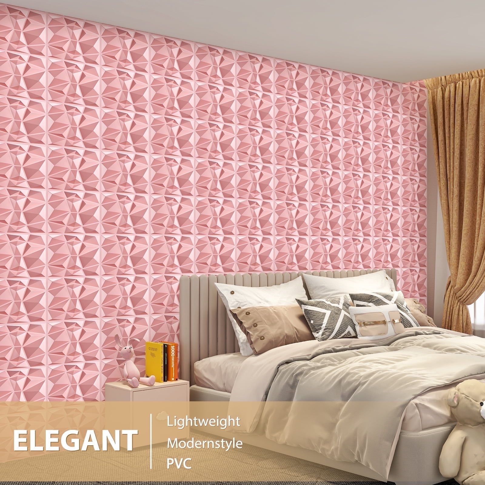 FLOLEOPA 30-Piece Pink Decorative Wall Panels, 11.8 in x 11.8 in, 30 ...