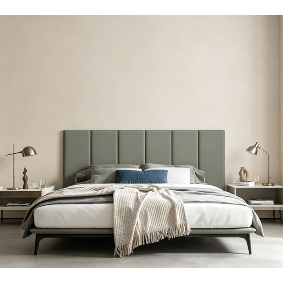 3D Wall Peel and Stick Headboard Faux Leather for Full Size Bed, Waterproof, Pack of 6, Dark Gray, 35.4 x 11.8 x 1.9 inch