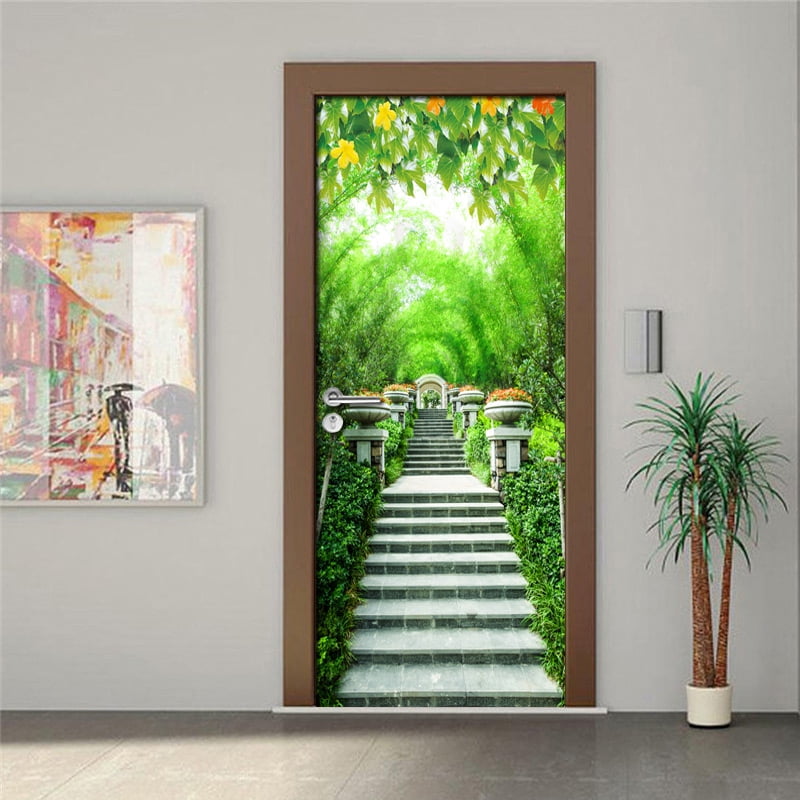 3D Wall Sticker Decal Art Decor Vinyl Bamboo Forest Stone Staircase Door Poster Removable Window